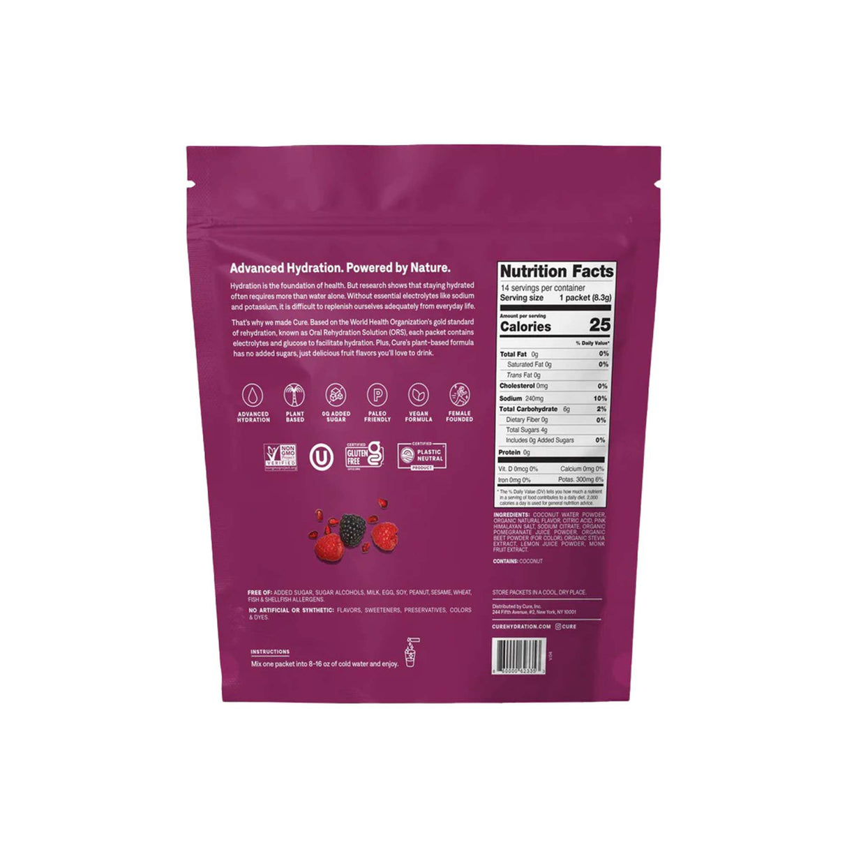 Oral Electrolyte Solution Cure® Hydrating Plant-Based Drink Mix - BeHope
