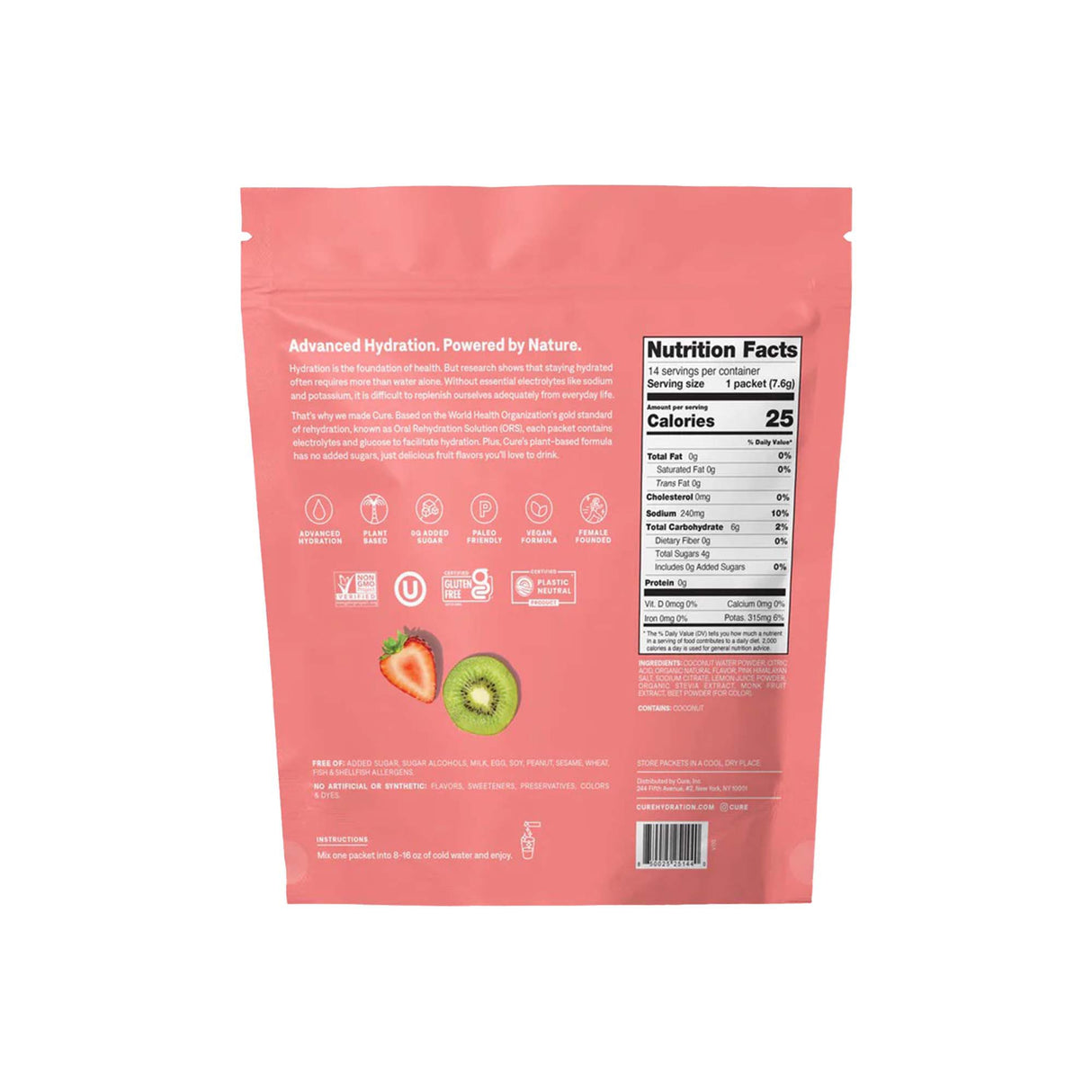 Hydrating Electrolyte Drink Mix Cure® Plant-Based No Added Sugar - BeHope