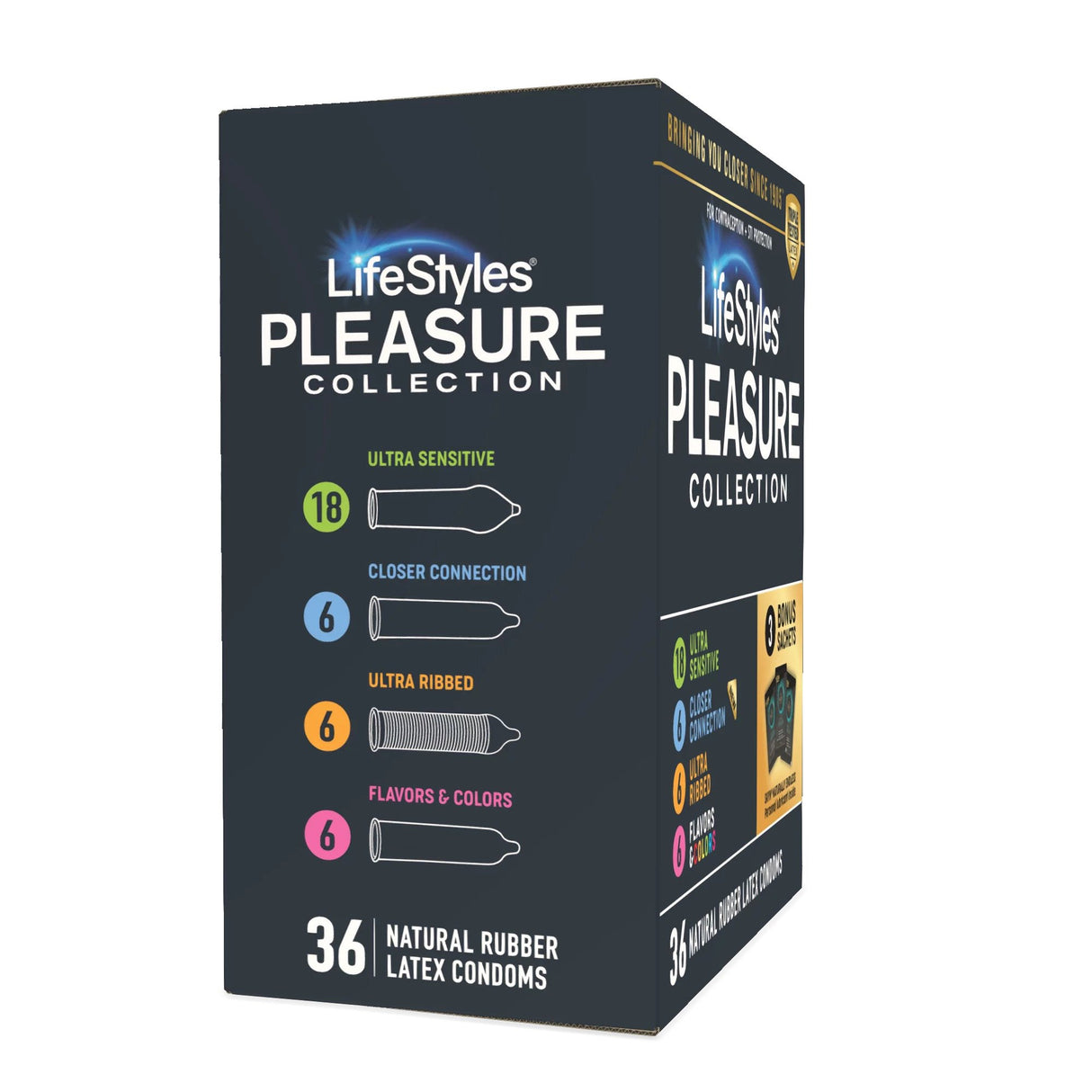 Condom Variety Pack Lifestyles® Pleasure Collection Lubricated One Size Fits Most 36 Per Box - BeHope