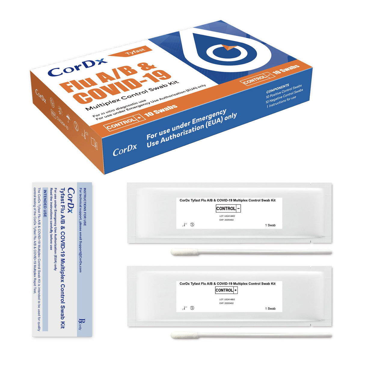 CorDx Tyfast Flu A/B COVID-19 Multiplex Quality Control Swabs - BeHope