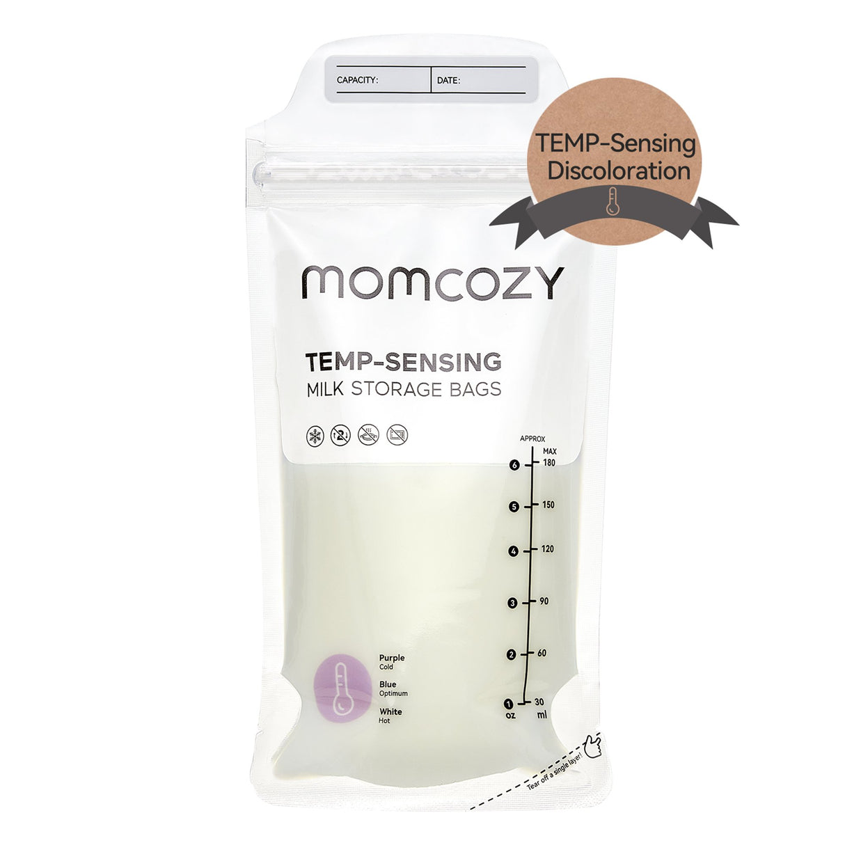 Breast Milk Storage Bag Momcozy 6 oz. / 180 mL Silicone Clear - BeHope