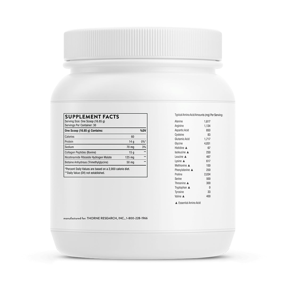 Oral Supplement THORNE® Collagen Fit Unflavored Powder 17.8 oz. Canister - BeHope