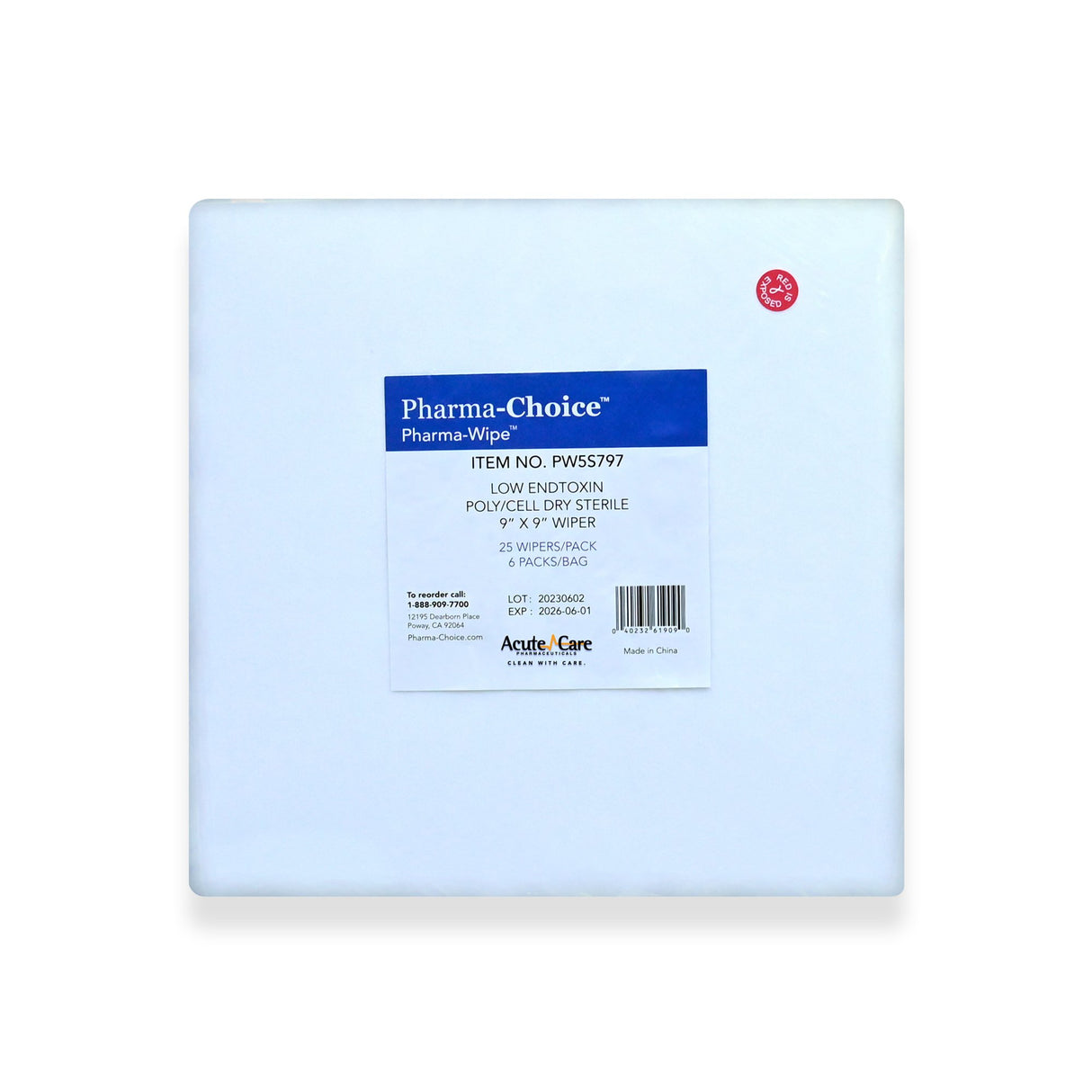 Cleanroom Wipe Pharma-Wipe™ Sterile ISO Class 5 Polyester Cellulose Blend - BeHope