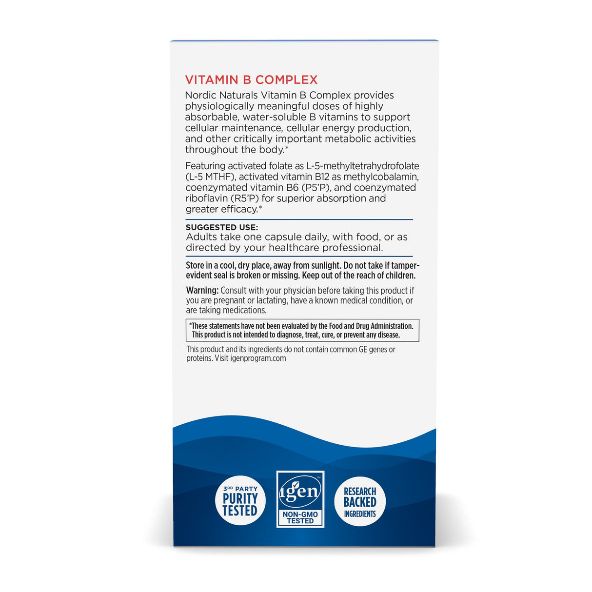 Dietary Supplement Nordic Naturals® Vitamin B Complex Vitamin B1 37 mg Strength Capsule 45 per Bottle - BeHope