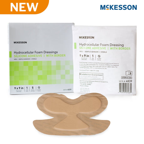 Foam Dressing McKesson 9 X 9 Inch With Border Waterproof Film Backing Silicone Gel Adhesive Elbow / Heel Sterile - BeHope