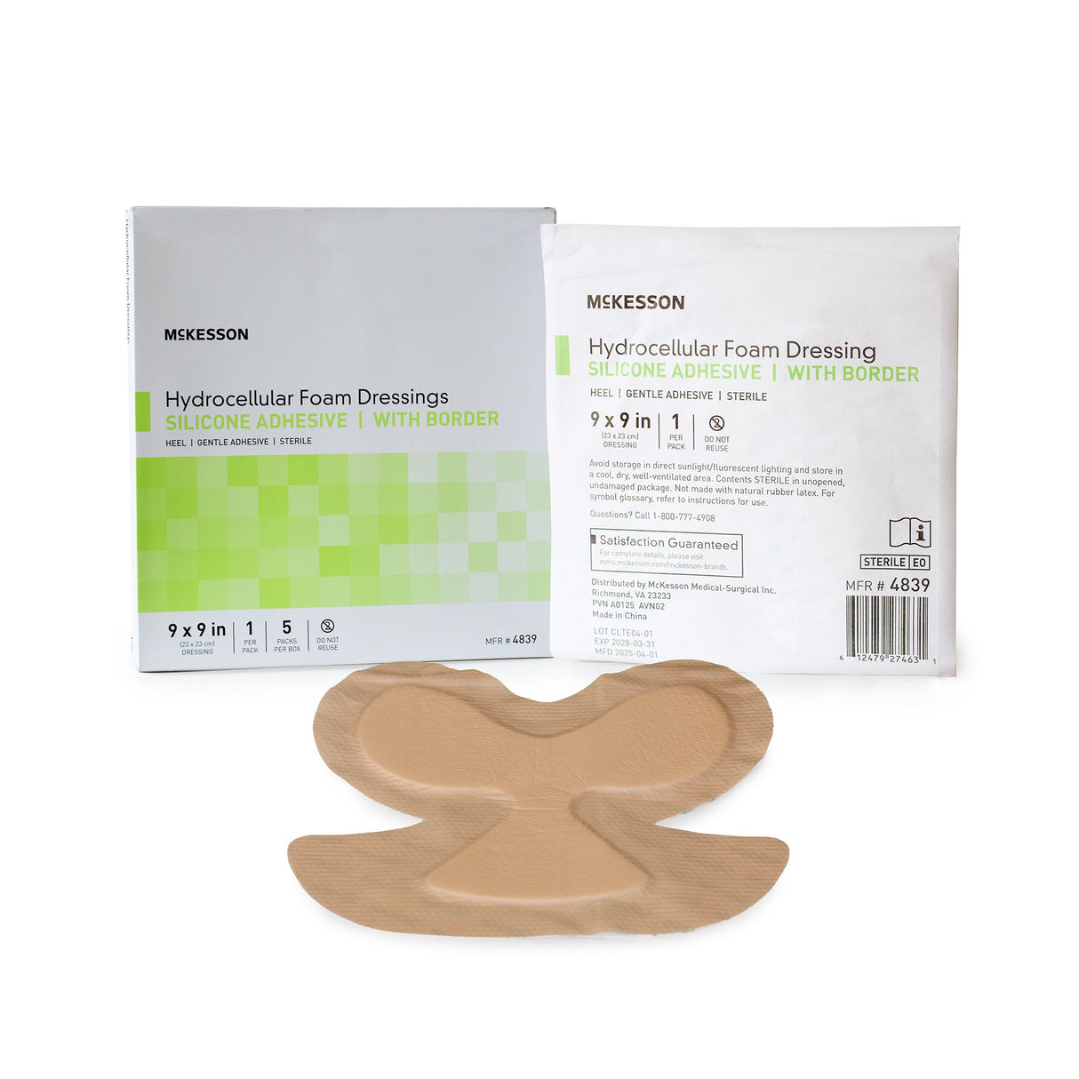 Foam Dressing McKesson 9 X 9 Inch With Border Waterproof Film Backing Silicone Gel Adhesive Elbow / Heel Sterile - BeHope