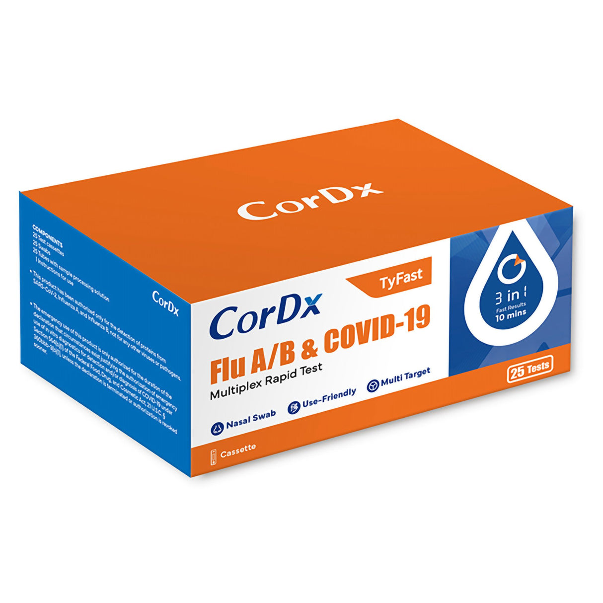 Respiratory Test Kit Tyfast Flu A+B / COVID-19 Multiplex Rapid Test 25 Tests - BeHope