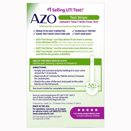 Urinalysis Test Kit AZO Test Strips® Urinary Tract Infection Detection 3 Tests per Kit (24 Kits per Case) - BeHope