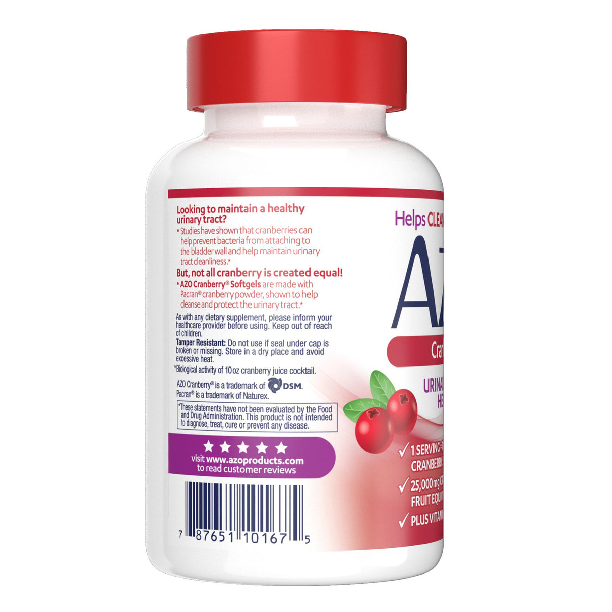 Urinary Tract Health Dietary Supplement AZO® Cranberry Vitamin C / Cranberry 120 mg - 500 mg Strength Softgel 100 per Bottle - BeHope