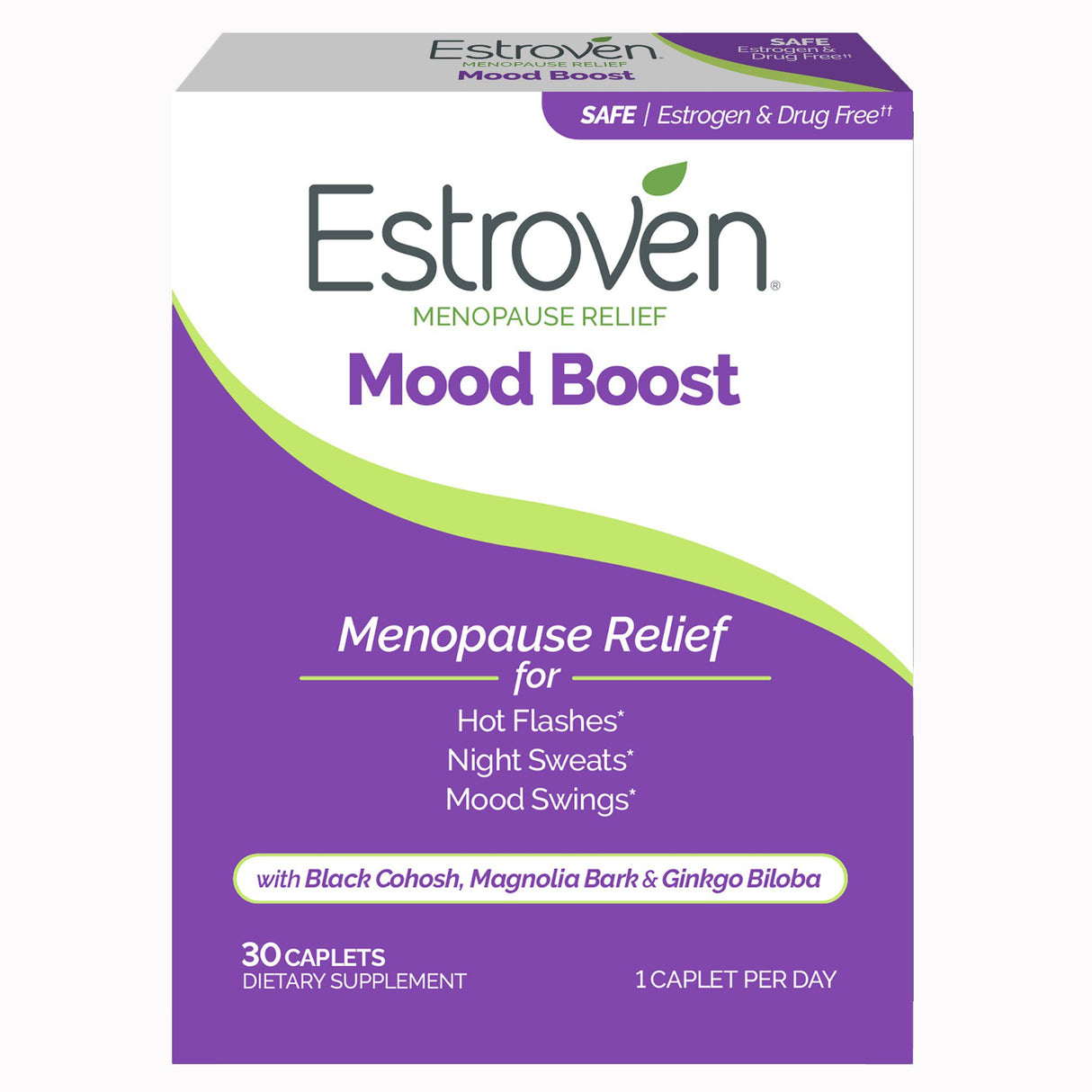 Dietary Supplement Estroven® Mood Boost Black Cohosh / Magnolia Bark / Ginkgo biloba 40 mg - 15 mg - 120 mg Strength Caplet 30 per Box - BeHope