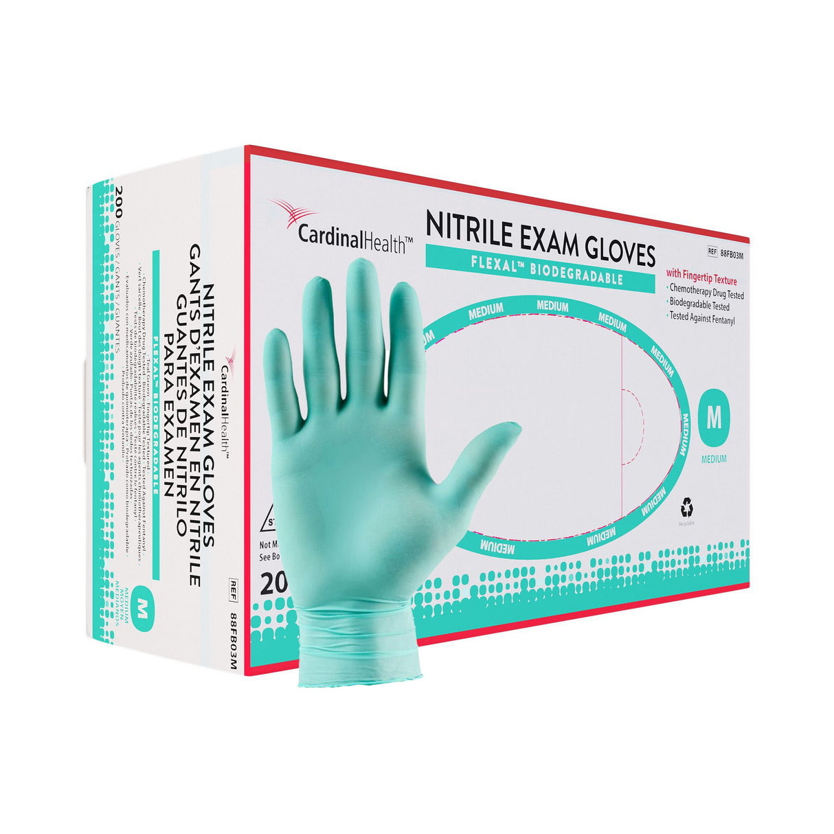 Exam Glove FLEXAL™ Nitrile Biodegradable Medium NonSterile Nitrile Standard Cuff Length Textured Fingertips Teal Chemo Tested / Fentanyl Tested - BeHope