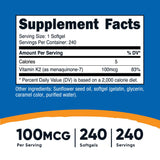 Dietary Supplement nutricost® Vitamin K2 MK-7 100 mcg Strength Softgel 240 Per Bottle - BeHope
