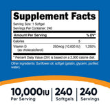 Dietary Supplement nutricost® Vitamin D3 10,000 IU Strength Softgel 240 Per Bottle - BeHope