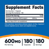 Dietary Supplement nutricost® Acetyl L-Cysteine NAC 600 mg Strength Capsule 180 Per Bottle - BeHope