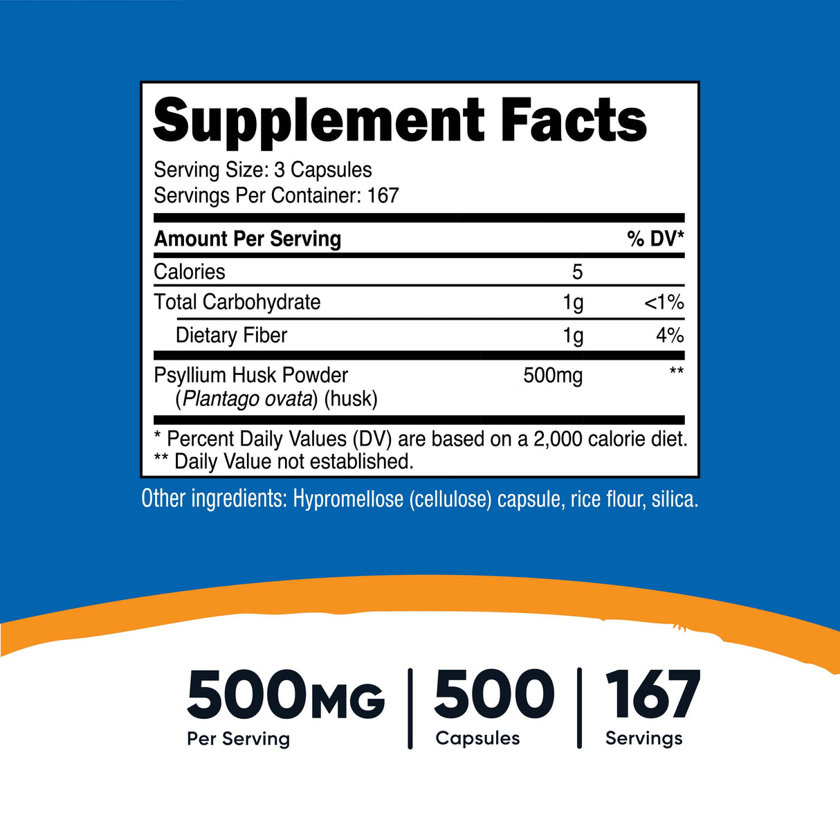 Dietary Supplement nutricost® Psyllium Husk 500 mg Strength Capsule 500 Per Bottle - BeHope
