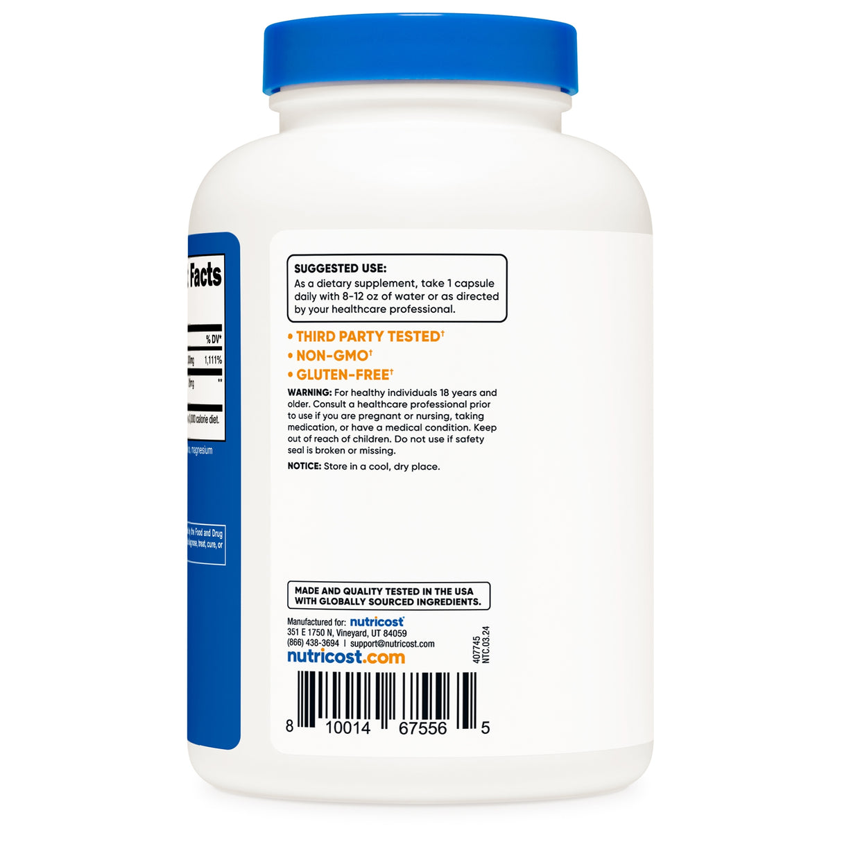 Dietary Supplement nutricost® Vitamin C with Rose Hips Vitamin C / Rose Hips 1,000 mg - 25 mg Strength Capsule 240 Per Bottle - BeHope