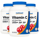 Dietary Supplement nutricost® Vitamin C with Rose Hips Vitamin C / Rose Hips 1,000 mg - 25 mg Strength Capsule 240 Per Bottle - BeHope