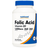 Dietary Supplement nutricost® Folic Acid (Vitamin B9) Folate 1,000 mcg Strength Capsule 240 Per Bottle - BeHope