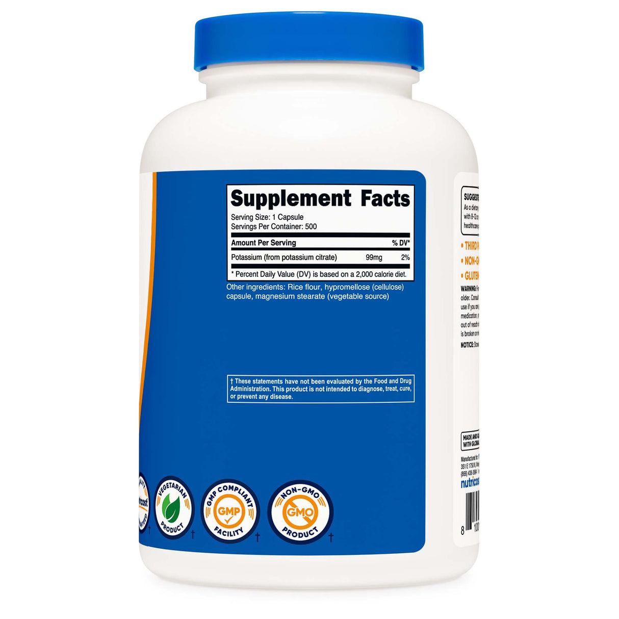 Dietary Supplement nutricost® Potassium Citrate 99 mg Strength Capsule 500 Per Bottle - BeHope