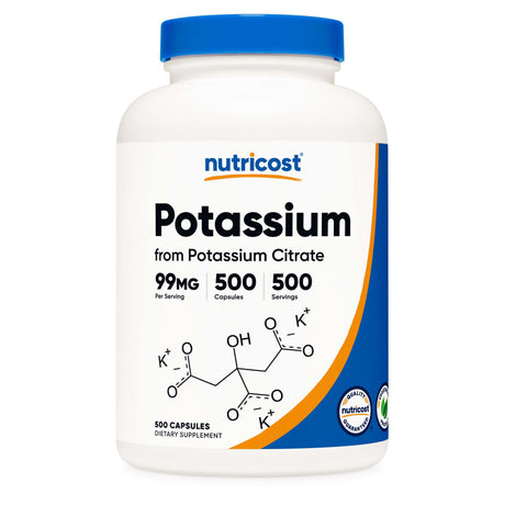 Dietary Supplement nutricost® Potassium Citrate 99 mg Strength Capsule 500 Per Bottle - BeHope