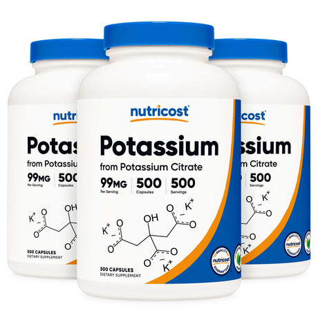 Dietary Supplement nutricost® Potassium Citrate 99 mg Strength Capsule 500 Per Bottle - BeHope