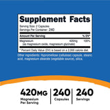 Dietary Supplement nutricost® Magnesium + XS 420 mg Strength Capsule 240 Per Bottle - BeHope
