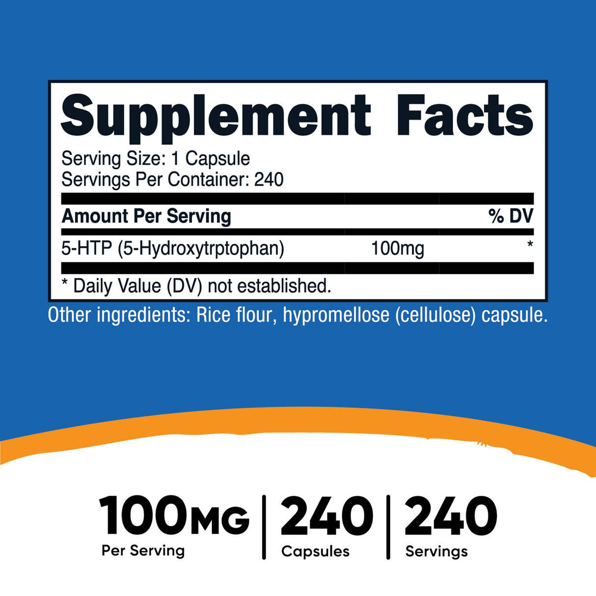 Dietary Supplement nutricost® 5-HTP 5-Hydroxytrptophan 100 mg Strength Capsule 240 Per Bottle - BeHope