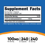 Dietary Supplement nutricost® 5-HTP 5-Hydroxytrptophan 100 mg Strength Capsule 240 Per Bottle - BeHope