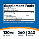 Dietary Supplement nutricost® Ginko Biloba 120 mg Strength Capsule 240 Per Bottle - BeHope