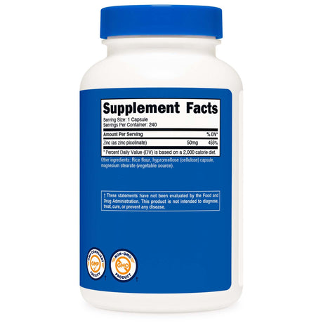 Dietary Supplement nutricost® Zinc Picolinate 50 mg Strength Capsule 240 Per Bottle - BeHope