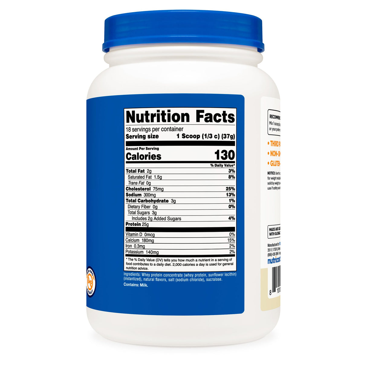 Oral Supplement Nutricost Whey Protein Concentrate Vanilla Flavor Powder 1.5 lb. Canister - BeHope