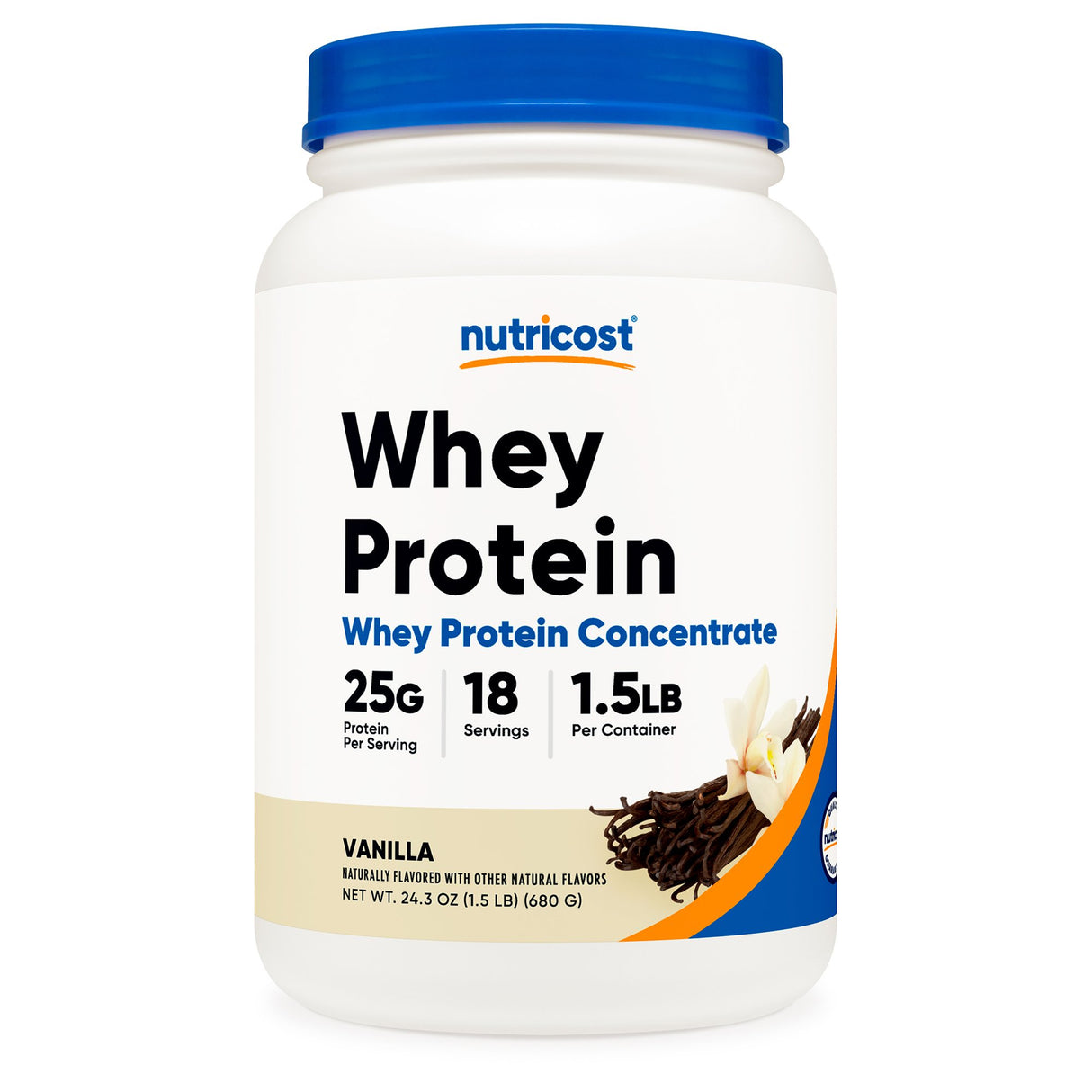 Oral Supplement Nutricost Whey Protein Concentrate Vanilla Flavor Powder 1.5 lb. Canister - BeHope