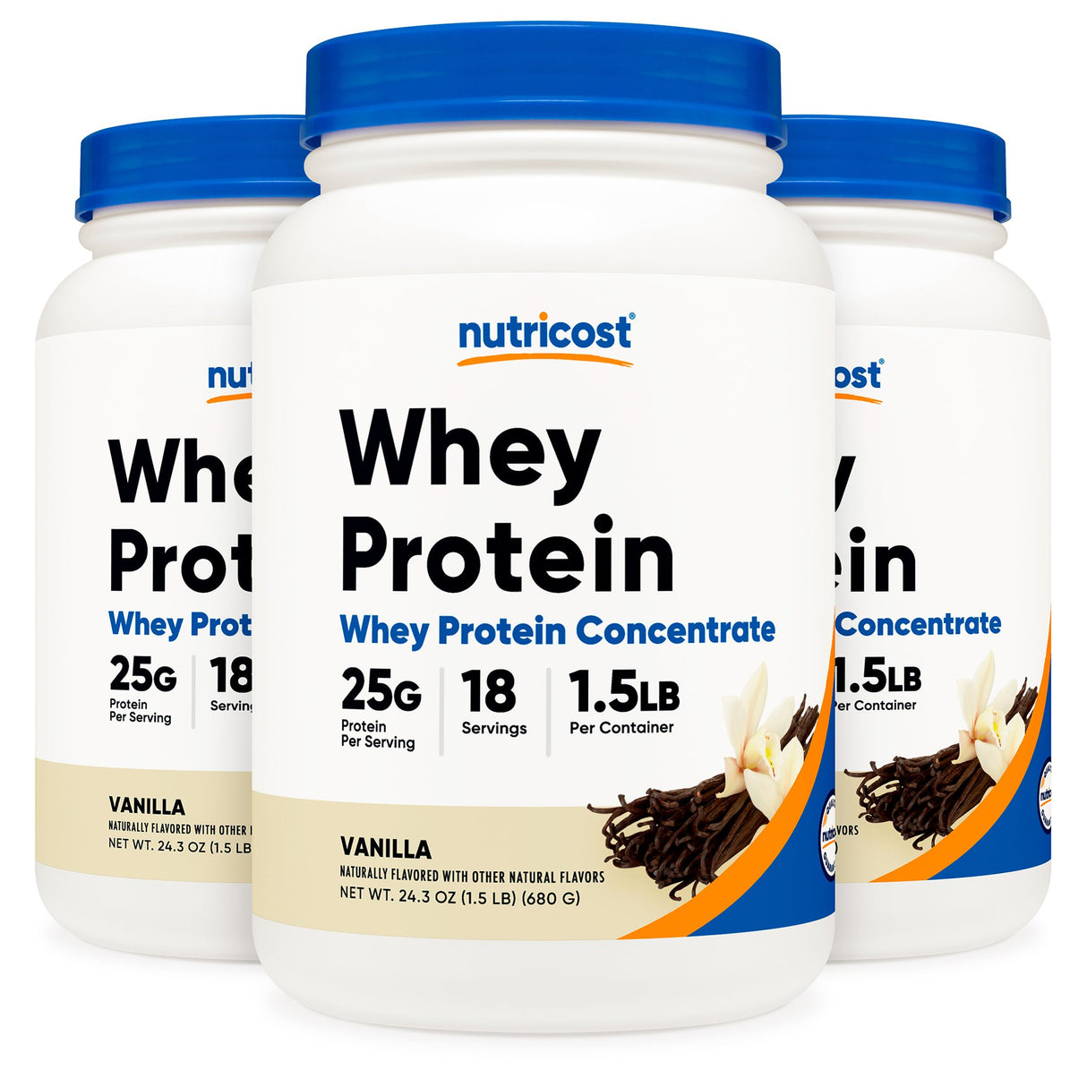Oral Supplement Nutricost Whey Protein Concentrate Vanilla Flavor Powder 1.5 lb. Canister - BeHope