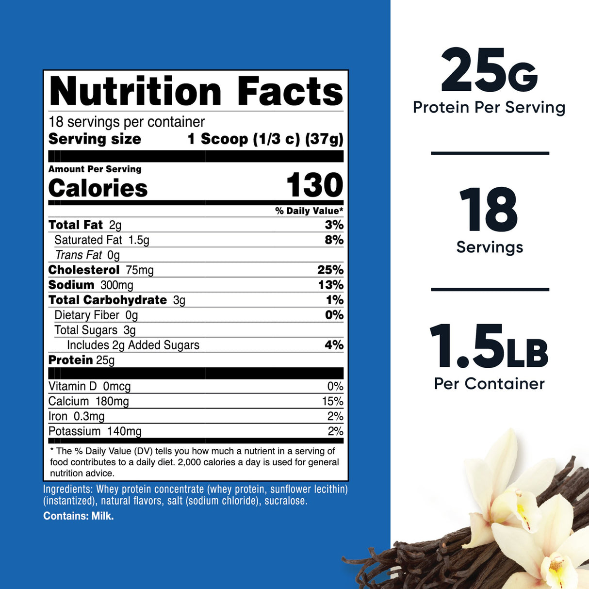 Oral Supplement Nutricost Whey Protein Concentrate Vanilla Flavor Powder 1.5 lb. Canister - BeHope