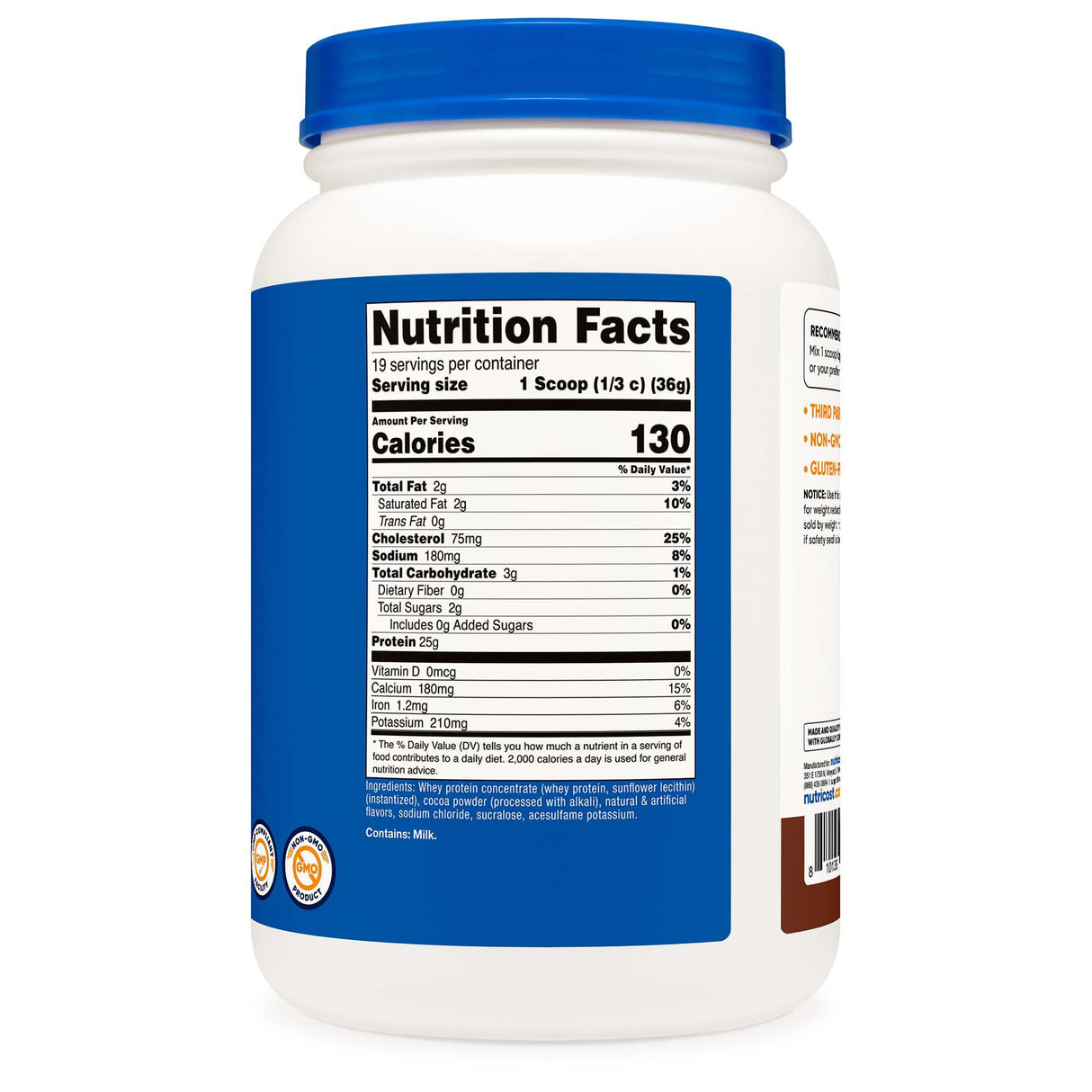 Oral Supplement Nutricost Whey Protein Concentrate Chocolate Flavor Powder 1.5 lb. Canister - BeHope