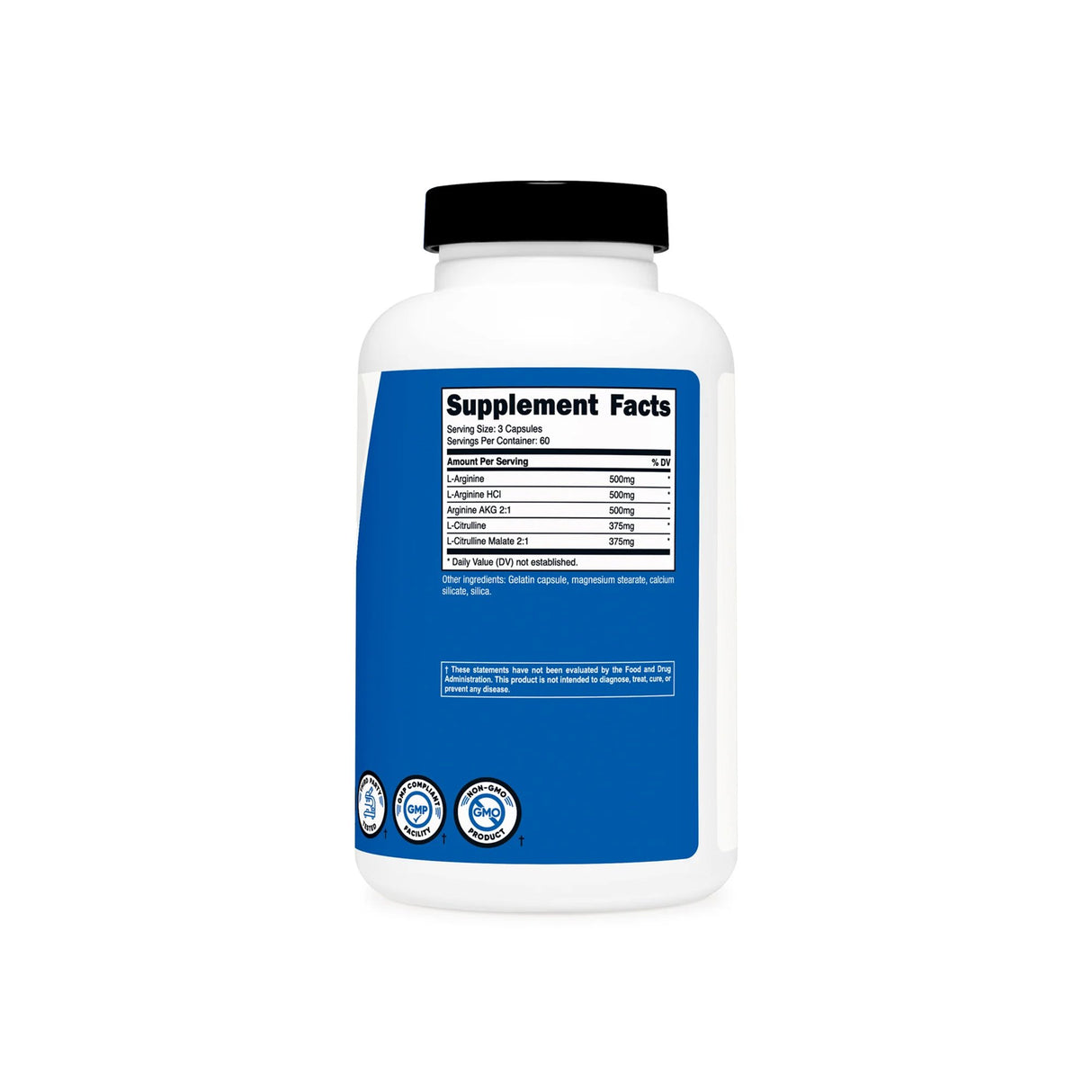 Dietary Supplement nutricost® Nitric Oxide Booster L-Arginine - L-Arginine HCl - Arginine AKG 2:1 - L-Citrulline - L-Citrulline Malate 2:1 500 mg - 500 mg - 500 mg - 375 mg - 375 mg Strength Capsule 180 Per Bottle - BeHope
