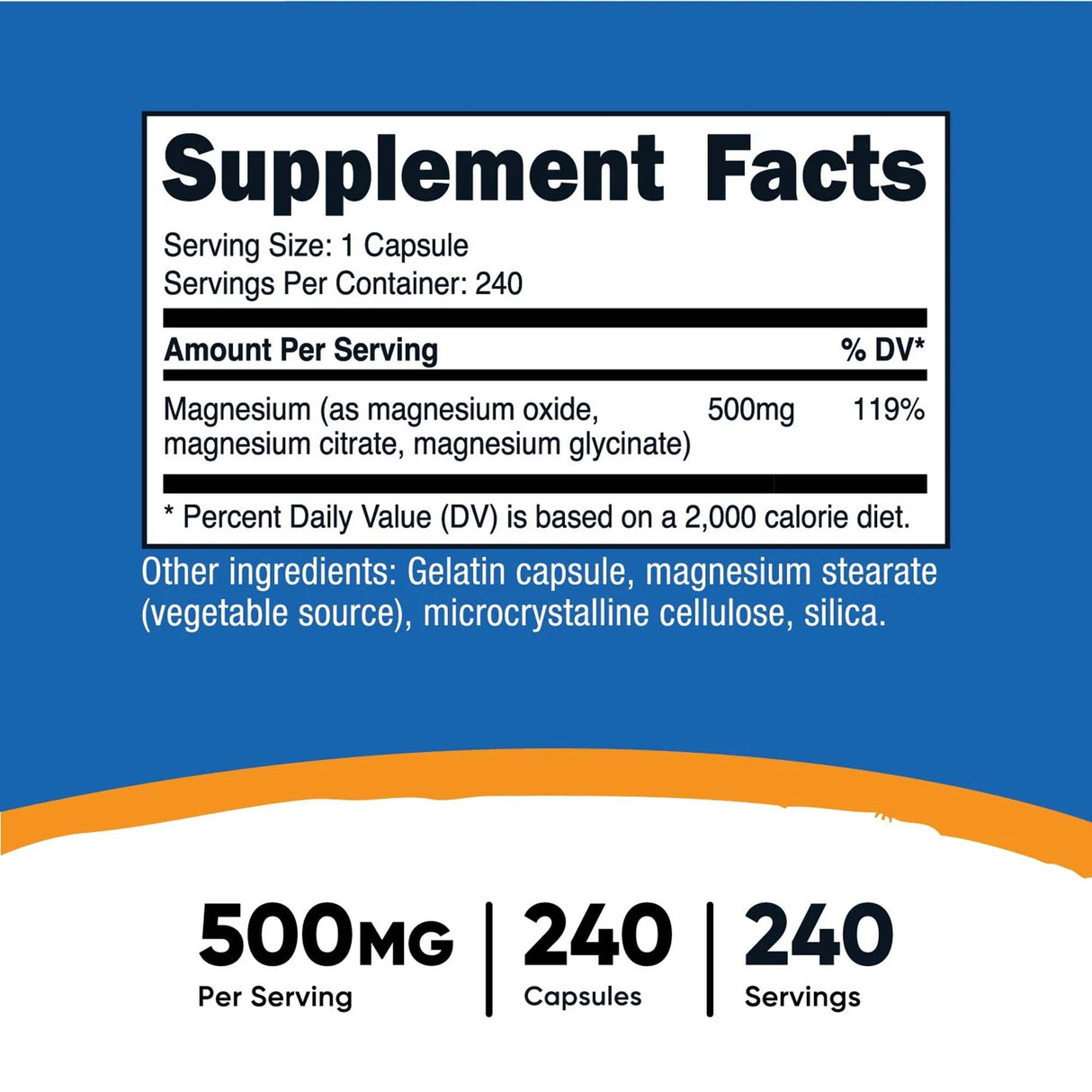 Dietary Supplement nutricost® Magnesium 500 mg Strength Capsule 240 Per Bottle - BeHope