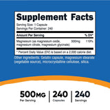 Dietary Supplement nutricost® Magnesium 500 mg Strength Capsule 240 Per Bottle - BeHope