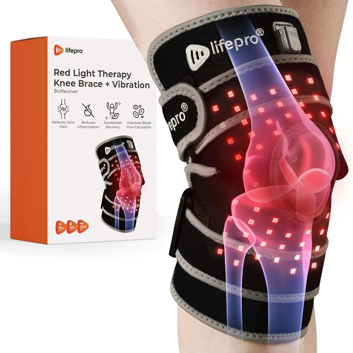 Light Therapy Knee Brace BioRecover™ One Size Fits Most Hook and Loop - BeHope