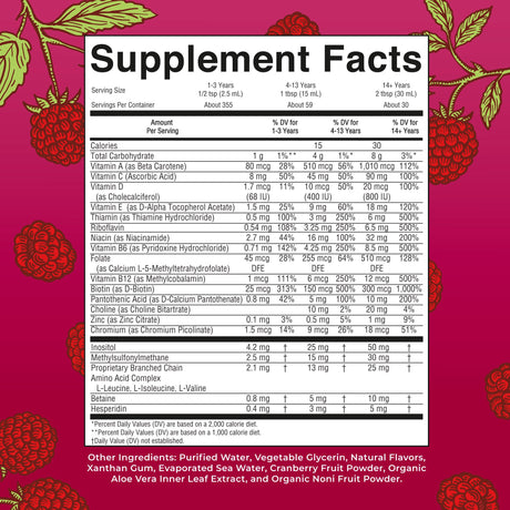 Dietary Supplement Mary Ruth's® Liquid Morning Multivitamin Vitamin A / C / D / E 80 mcg - 8 mg - 1.7 mcg - 1.5 mg Strength Liquid 30 oz. Raspberry Flavor - BeHope