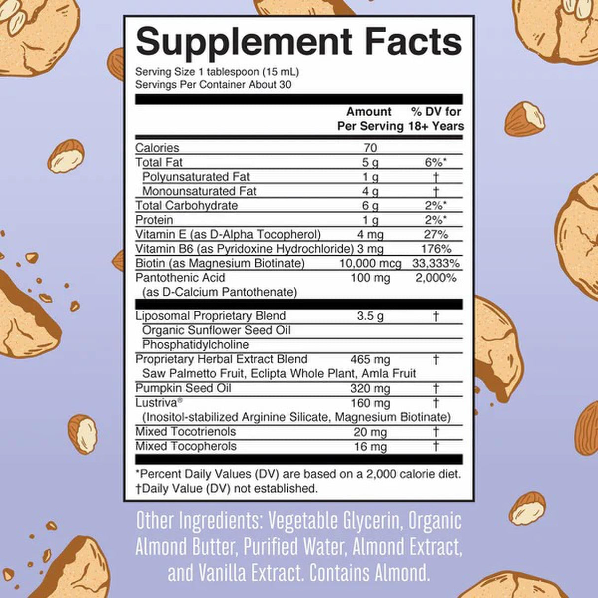Dietary Supplement Mary Ruth's® Hair Growth Max Liposomal Vitamin E / B6 / Biotin 4 mg / 3 mg / 10,000 mcg Strength Liquid 15.22 oz. Almond Cookie Flavor - BeHope