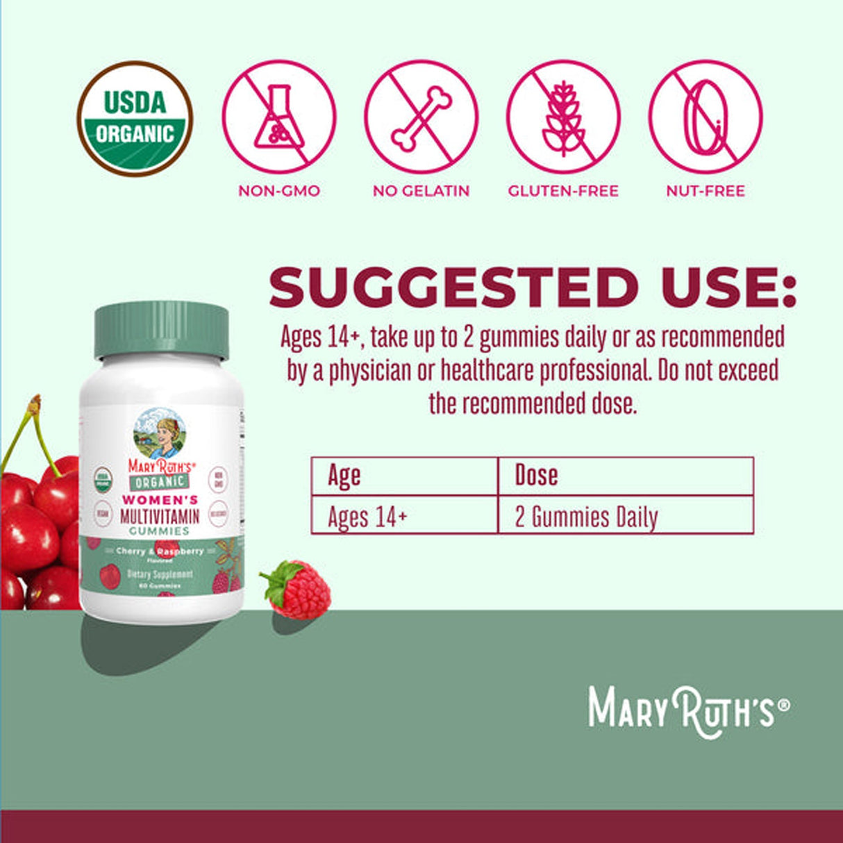 Multivitamin Supplement Mary Ruth's® Organic Women's Vitamin A / C / D / E 450 mcg - 20 mg - 6 mcg - 7 mg Strength Gummie 60 Per Bottle Strawberry Flavor - BeHope