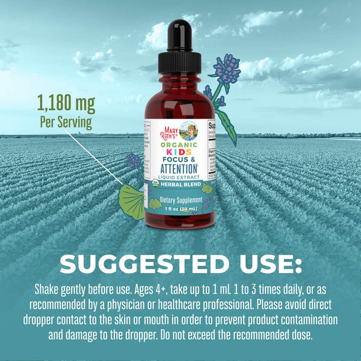 Dietary Supplement Mary Ruth's® Organic Kids Focus & Attention Organic Proprietary Blend 1,180 mg Strength Drop 1 oz. - BeHope