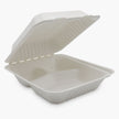 3 Compartment Clamshell Food Container Medd Max LLC 8 X 8 Inch White Compostable Bagasse - BeHope