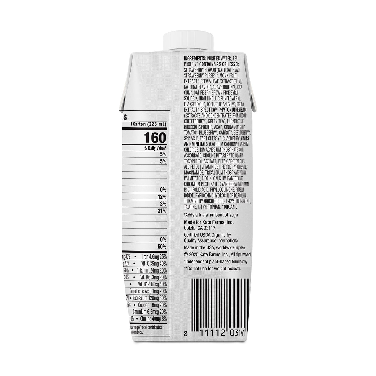 Oral Supplement Kate Farms High Protein Strawberry Flavor Liquid 11 oz. Carton - BeHope