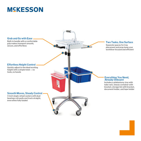 Mobile Phlebotomy Workstation McKesson Stainless Steel / Aluminum Frame 14 W X 7-1/4 L Inch White / Silver - BeHope