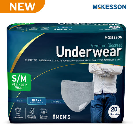 Absorbent Underwear McKesson Premium Discreet Pull On with Tear Away Seams Adult Small / Medium Male Disposable Heavy Absorbency - BeHope