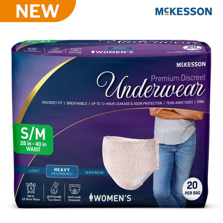 Absorbent Underwear McKesson Premium Discreet Pull On with Tear Away Seams Adult Small / Medium Female Disposable Heavy Absorbency - BeHope