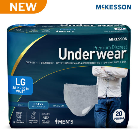 Absorbent Underwear McKesson Premium Discreet Pull On with Tear Away Seams Adult Large Male Disposable Heavy Absorbency - BeHope