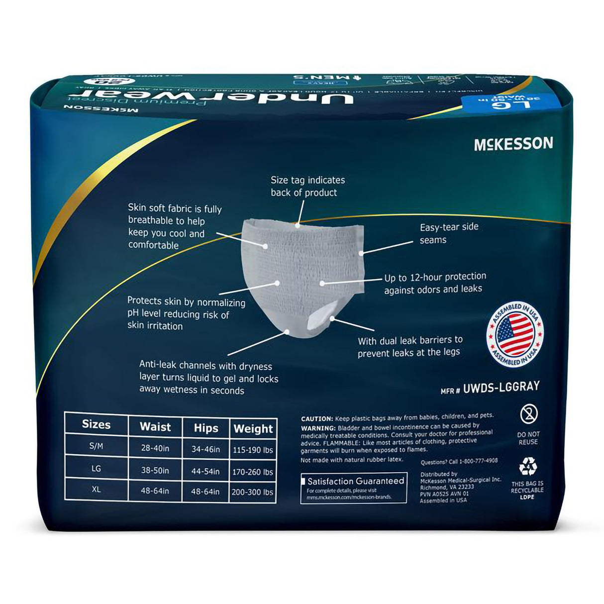 Absorbent Underwear McKesson Premium Discreet Pull On with Tear Away Seams Adult Large Male Disposable Heavy Absorbency - BeHope